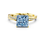 Yellow gold Fancy Blue Princess Cut Diamond Engagement Ring with Side Stone Accents and Four-Prong Setting_12