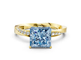 Yellow gold Fancy Blue Princess Cut Diamond Engagement Ring with Side Stone Accents and Four-Prong Setting_24