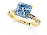 Yellow gold Fancy Blue Princess Cut Diamond Engagement Ring with Side Stone Accents and Four-Prong Setting_25