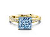 Yellow gold Fancy Blue Princess Cut Diamond Engagement Ring with Side Stone Accents and Four-Prong Setting_96