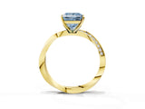 Yellow gold Fancy Blue Princess Cut Diamond Engagement Ring with Side Stone Accents and Four-Prong Setting_99