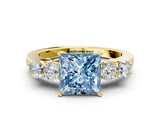 Yellow gold Fancy Blue Princess  Cut Diamond Five-Stone Prong Set White Gold Ring_32