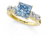 Yellow gold Fancy Blue Princess  Cut Diamond Five-Stone Prong Set White Gold Ring_33