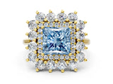 Yellow gold Fancy Blue Princess Cut Diamond Floral Double Halo Engagement Ring with Prong Setting_24
