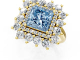 Yellow gold Fancy Blue Princess Cut Diamond Floral Double Halo Engagement Ring with Prong Setting_25