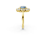 Yellow gold Fancy Blue Princess Cut Diamond Floral Double Halo Engagement Ring with Prong Setting_26