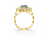 Yellow gold Fancy Blue Princess Cut Diamond Floral Double Halo Engagement Ring with Prong Setting_27