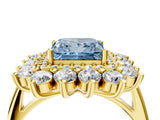 Yellow gold Fancy Blue Princess Cut Diamond Floral Double Halo Engagement Ring with Prong Setting_28