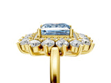 Yellow gold Fancy Blue Princess Cut Diamond Floral Double Halo Engagement Ring with Prong Setting_29