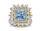 Yellow gold Fancy Blue Princess Cut Diamond Floral Double Halo Engagement Ring with Prong Setting_84