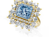 Yellow gold Fancy Blue Princess Cut Diamond Floral Double Halo Engagement Ring with Prong Setting_85