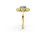 Yellow gold Fancy Blue Princess Cut Diamond Floral Double Halo Engagement Ring with Prong Setting_86