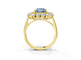 Yellow gold Fancy Blue Princess Cut Diamond Floral Double Halo Engagement Ring with Prong Setting_87