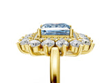 Yellow gold Fancy Blue Princess Cut Diamond Floral Double Halo Engagement Ring with Prong Setting_89