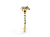 Yellow gold Fancy Blue Princess  Cut Diamond Floral Halo Engagement Ring with Pavé Band and Prong Setting_38