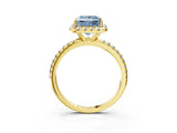 Yellow gold Fancy Blue Princess  Cut Diamond Floral Halo Engagement Ring with Pavé Band and Prong Setting_39