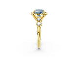 Yellow gold Fancy Blue Princess  Cut Diamond Floral Halo Engagement Ring with Shared Prong Setting 2