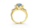 Yellow gold Fancy Blue Princess  Cut Diamond Floral Halo Engagement Ring with Shared Prong Setting 3