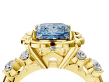 Yellow gold Fancy Blue Princess  Cut Diamond Floral Halo Engagement Ring with Shared Prong Setting 4