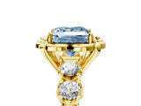 Yellow gold Fancy Blue Princess  Cut Diamond Floral Halo Engagement Ring with Shared Prong Setting 5