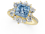 Yellow gold Fancy Blue Princess  Cut Diamond Floral Halo Pave Band with Prong Setting_38