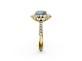 Yellow gold Fancy Blue Princess  Cut Diamond Floral Halo Pave Band with Prong Setting_39