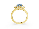 Yellow gold Fancy Blue Princess  Cut Diamond Floral Halo Pave Band with Prong Setting_40