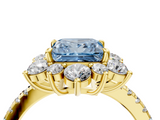 Yellow gold Fancy Blue Princess  Cut Diamond Floral Halo Pave Band with Prong Setting_41
