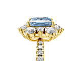 Yellow gold Fancy Blue Princess  Cut Diamond Floral Halo Pave Band with Prong Setting_42