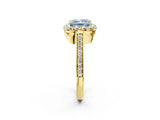 Yellow gold Fancy Blue Princess Cut Diamond Floral Halo Ring with Pavé Band and Prong Setting_5