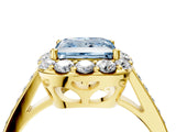 Yellow gold Fancy Blue Princess Cut Diamond Floral Halo Ring with Pavé Band and Prong Setting_7