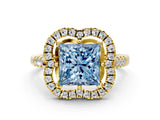 Yellow gold Fancy Blue Princess Cut Diamond Floral Halo Split Shank Prong Setting Ring_12