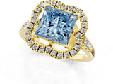 Yellow gold Fancy Blue Princess Cut Diamond Floral Halo Split Shank Prong Setting Ring_13