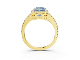 Yellow gold Fancy Blue Princess Cut Diamond Halo Engagement Ring with Pavé Band and Prong Setting_30