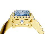 Yellow gold Fancy Blue Princess Cut Diamond Halo Engagement Ring with Pavé Band and Prong Setting_31