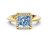 Yellow gold Fancy Blue Princess  Cut Diamond Halo Engagement Ring with Split Shank and Four-Prong Setting_90