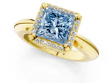 Yellow gold Fancy Blue Princess  Cut Diamond Halo Engagement Ring with Split Shank and Four-Prong Setting_91