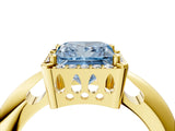 Yellow gold Fancy Blue Princess  Cut Diamond Halo Engagement Ring with Split Shank and Four-Prong Setting_94