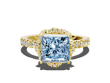 Yellow gold Fancy Blue Princess Cut Diamond Halo Pave Band with Four-Prong Setting_3