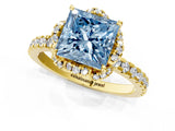 Yellow gold Fancy Blue Princess Cut Diamond Halo Pave Band with Four-Prong Setting_4