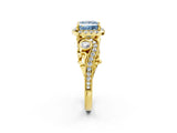 Yellow gold Fancy Blue Princess Cut Diamond Halo Ring with Milgrain Pavé Band and Four-Prong Setting_39