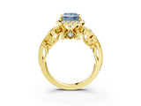 Yellow gold Fancy Blue Princess Cut Diamond Halo Ring with Milgrain Pavé Band and Four-Prong Setting_40