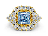 Yellow gold Fancy Blue Princess Cut Diamond Halo Ring with Pavé Band and Four-Prong Setting_41