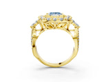 Yellow gold Fancy Blue Princess Cut Diamond Halo Ring with Pavé Band and Four-Prong Setting_44