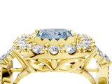 Yellow gold Fancy Blue Princess Cut Diamond Halo Ring with Pavé Band and Four-Prong Setting_45
