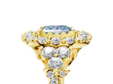 Yellow gold Fancy Blue Princess Cut Diamond Halo Ring with Pavé Band and Four-Prong Setting_46