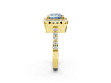 Yellow gold Fancy Blue Princess Cut Diamond Halo Ring with Pavé Band and Prong Setting_2