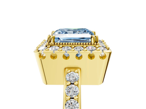Yellow gold Fancy Blue Princess Cut Diamond Halo Ring with Pavé Band and Prong Setting_5