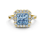 Yellow gold Fancy Blue Princess Cut Diamond Halo Ring with Pear Side Stones and Prong Setting_68