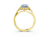 Yellow gold Fancy Blue Princess Cut Diamond Halo Ring with Pear Side Stones and Prong Setting_71